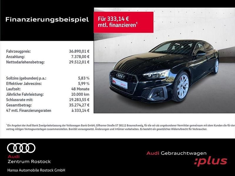 Schwarz Gebraucht 2022 Audi A5 Sportback S-Line Kleinwagen | 35.990 € (Superpreis) - Bild 1/4