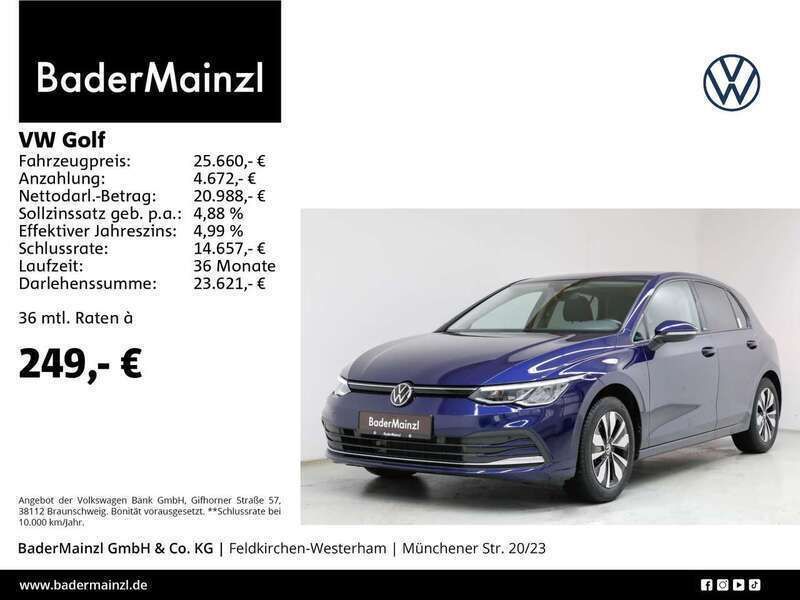 Atlantic blue metallic (metallic) Gebraucht 2024 VW Golf VIII Move Limousine | 25.660 € (Fairer Preis) - Bild 1/3