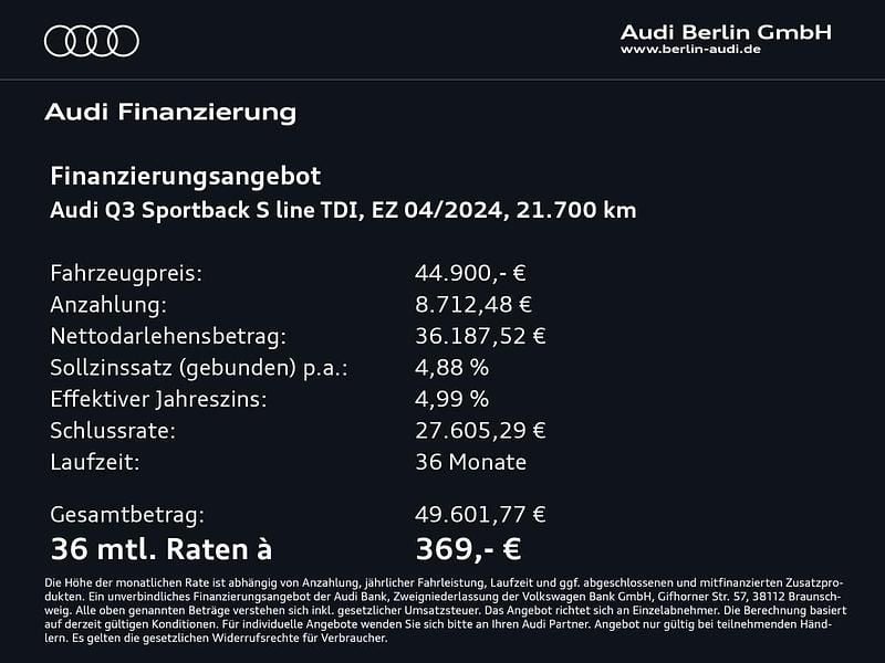 Gebraucht Audi Q3 S-Line 200 PS (147 kW) 2024 Mythosschwarz metallic SUV