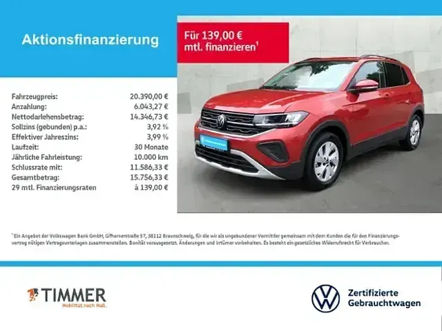 Gebraucht VW T-Cross Life 95 PS (69 kW) 2024 Rot SUV