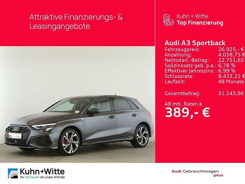 Grau Gebraucht 2022 Audi A3 Sportback e-tron S-Line Kleinwagen | 26.925 € (Fairer Preis) - Bild 1/3