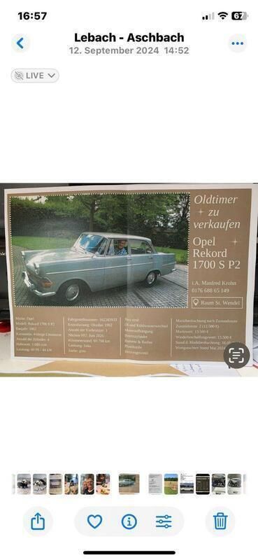Grau Gebraucht 1962 Opel Rekord Limousine | 9.950 € - Bild 1/4