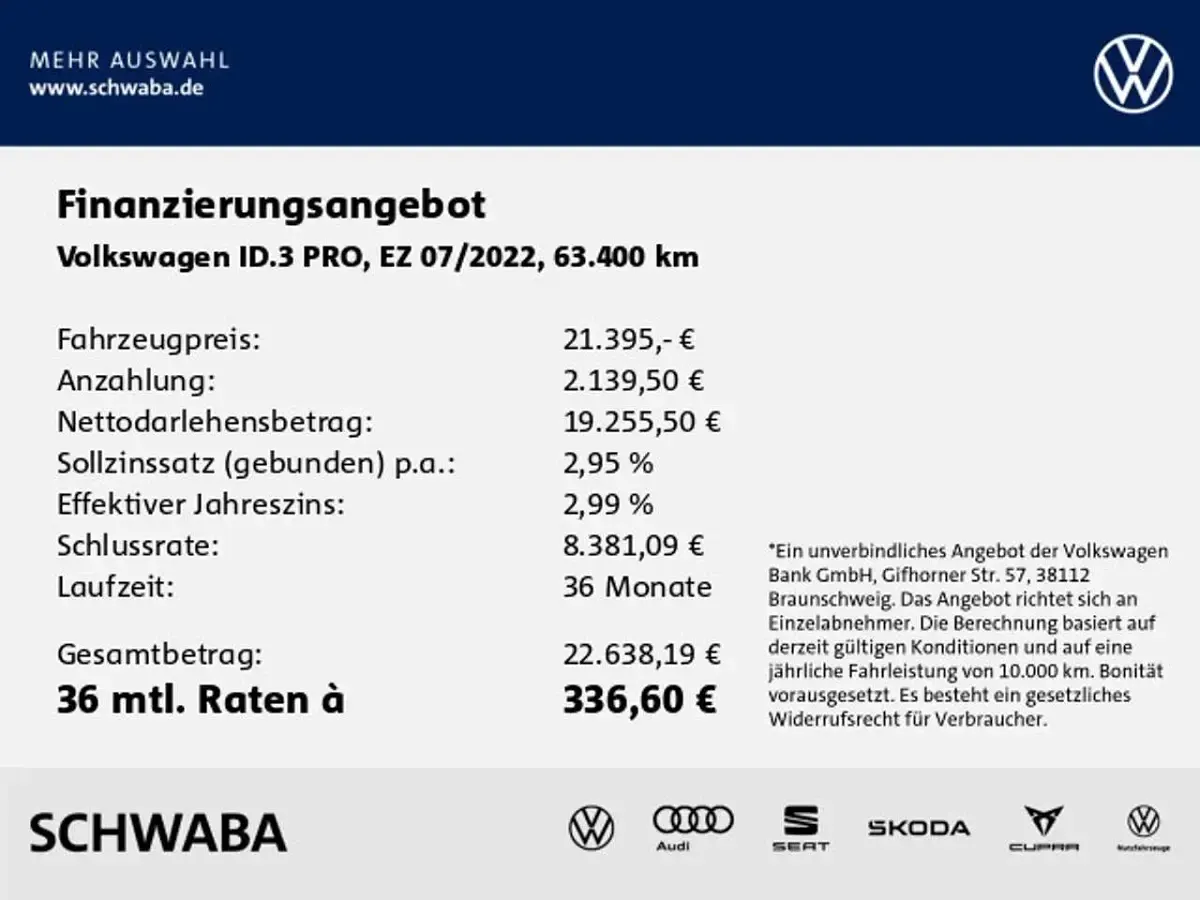 Gebraucht VW ID.3 Pro 106 kW (145 PS) 2022 Grau Kleinwagen