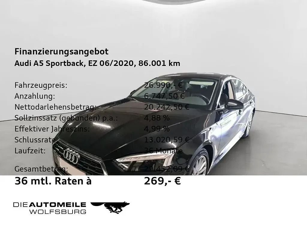 Gebraucht Audi A5 Sportback Comfort 163 PS (119 kW) 2020 Mythosschwarz metallic Kleinwagen