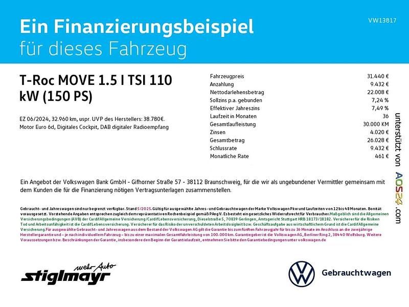 Gebraucht VW T-Roc Move 150 PS (110 kW) 2024 Blau SUV