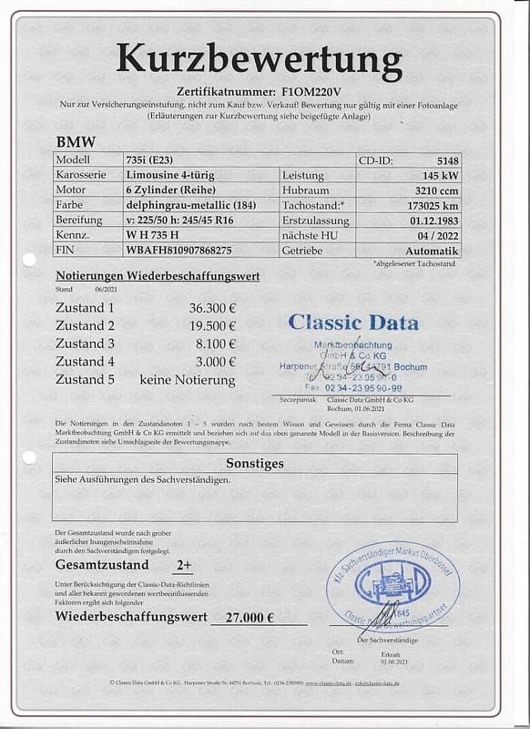Gebraucht BMW 732 193 PS (141 kW) 1983 Grau Limousine