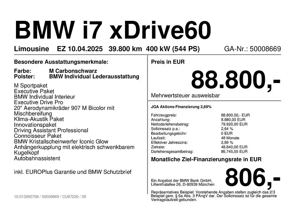Gebraucht BMW i7 M Sport 400 kW (544 PS) 2025 Schwarz Limousine