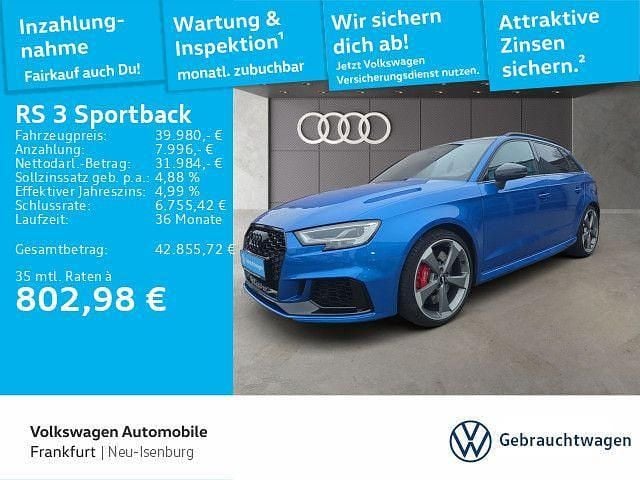 Arablau kristalleffekt (metallic) Gebraucht 2019 Audi RS3 Sport Limousine | 39.980 € (Guter Preis) - Bild 1/4