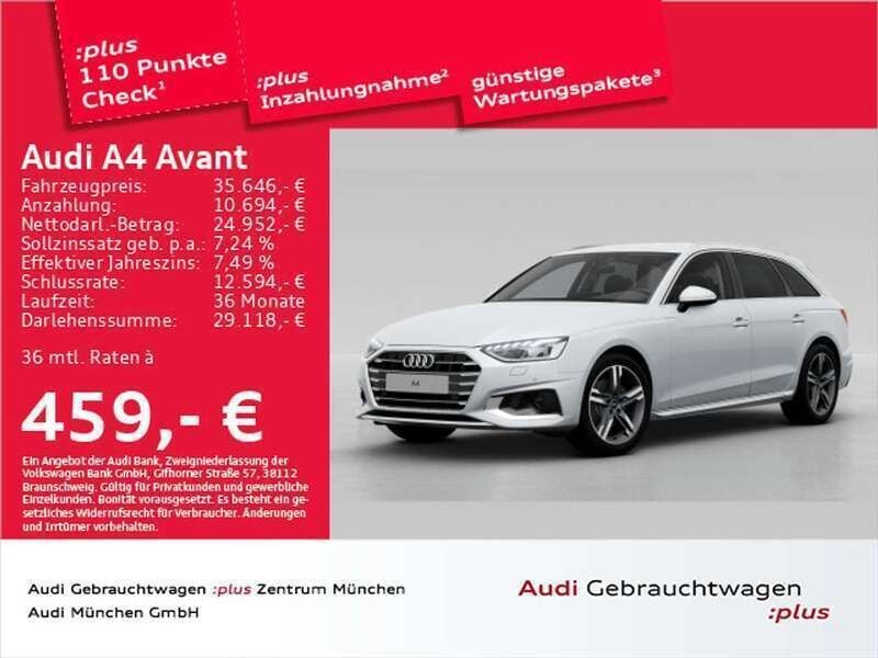 Gletscherweiß metallic Gebraucht 2024 Audi A4 Advanced Plus Kombi | 40.442 € - Bild 1/2