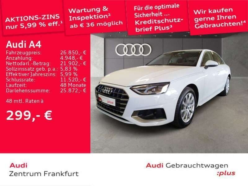 Gletscherweiß metallic Gebraucht 2022 Audi A4 Ambiente Limousine | 27.450 € (Guter Preis) - Bild 1/2