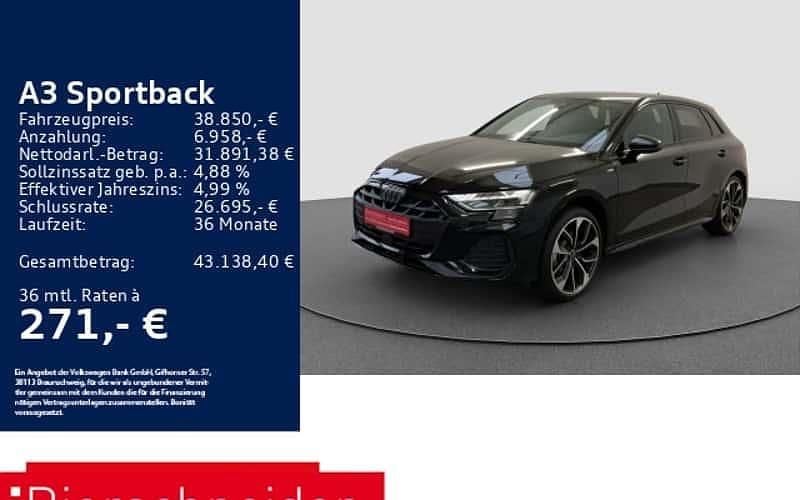 Schwarz Gebraucht 2025 Audi A3 Sportback S-Line Kleinwagen | 38.850 € (Fairer Preis) - Bild 1/4