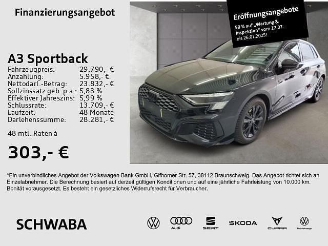 Mythosschwarz metallic Gebraucht 2021 Audi A3 S-Line Limousine | 29.790 € (Fairer Preis) - Bild 1/4