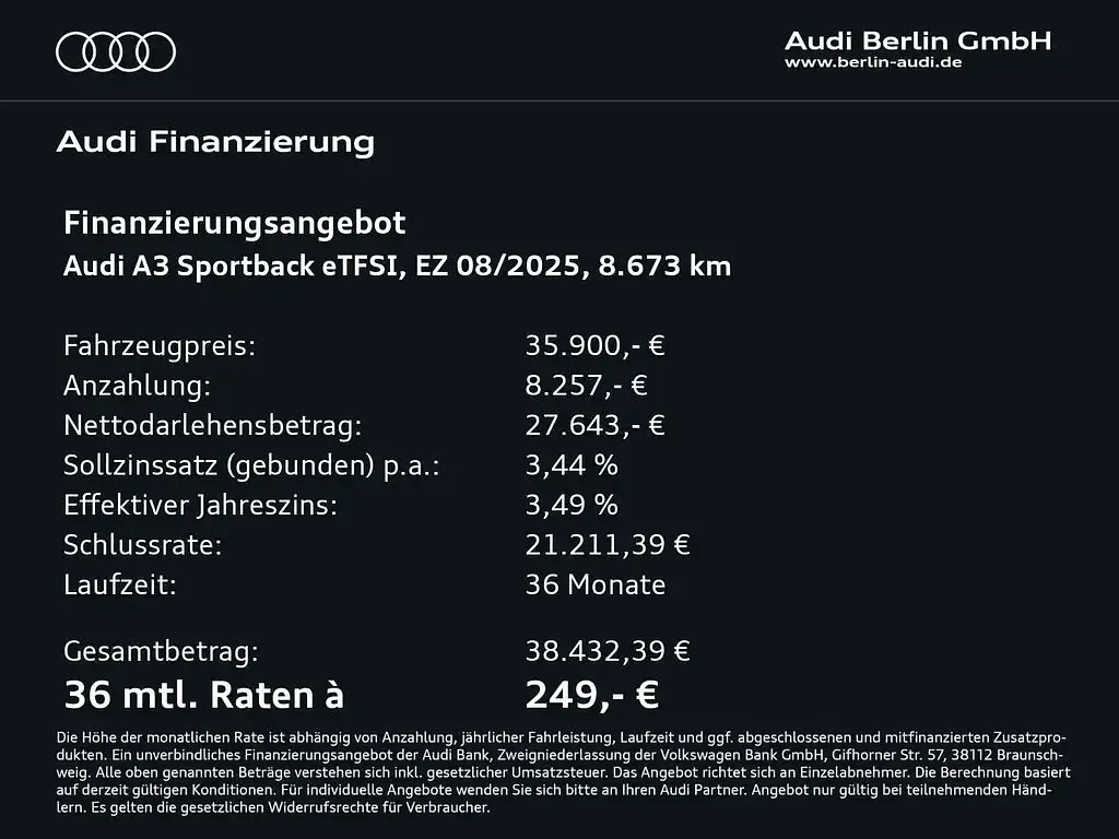 Second-hand Audi A3 204 CP (150 kW) 2025 Albastru Berlinǎ