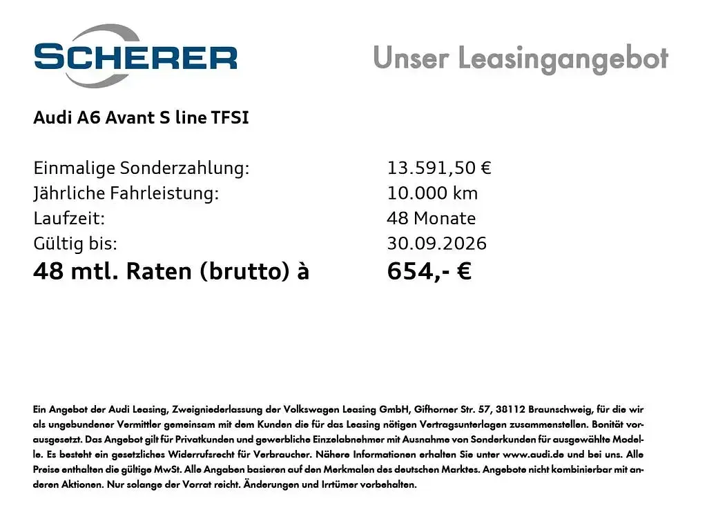 Neu Audi A6 Advanced 367 PS (269 kW) 2026 Mythosschwarz metallic (metallic) Kombi