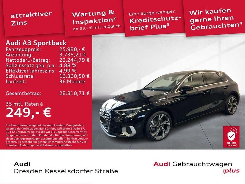 Brillantschwarz Gebraucht 2022 Audi A3 Advanced Plus Limousine | 25.980 € (Etwas zu teuer) - Bild 1/4