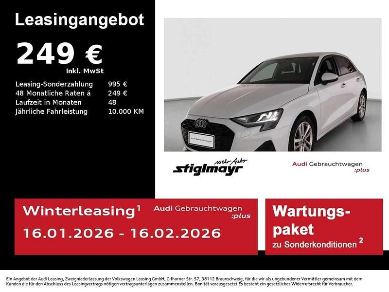 Gletscherweiß metallic Gebraucht 2025 Audi A3 Advanced Plus Limousine | 31.440 € (Fairer Preis) - Bild 1/3