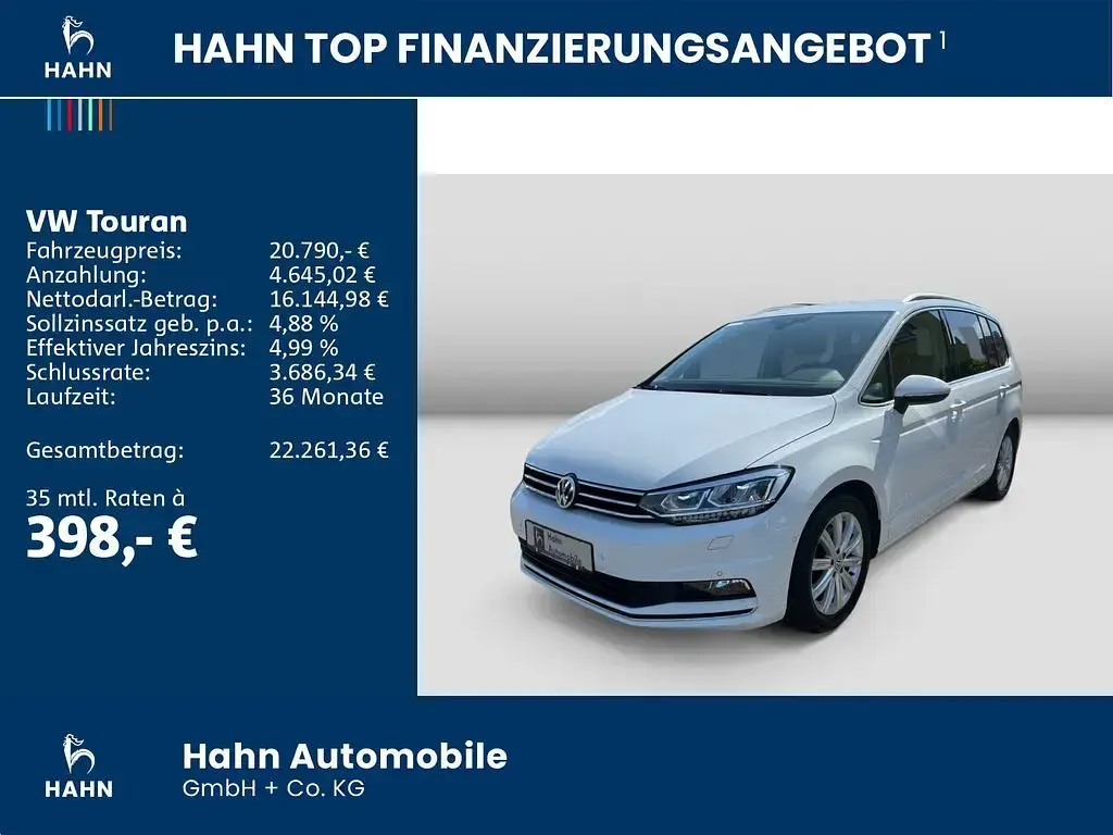 Usata VW Touran Highline 150 CV (110 kW) 2017 Bianco Monovolume
