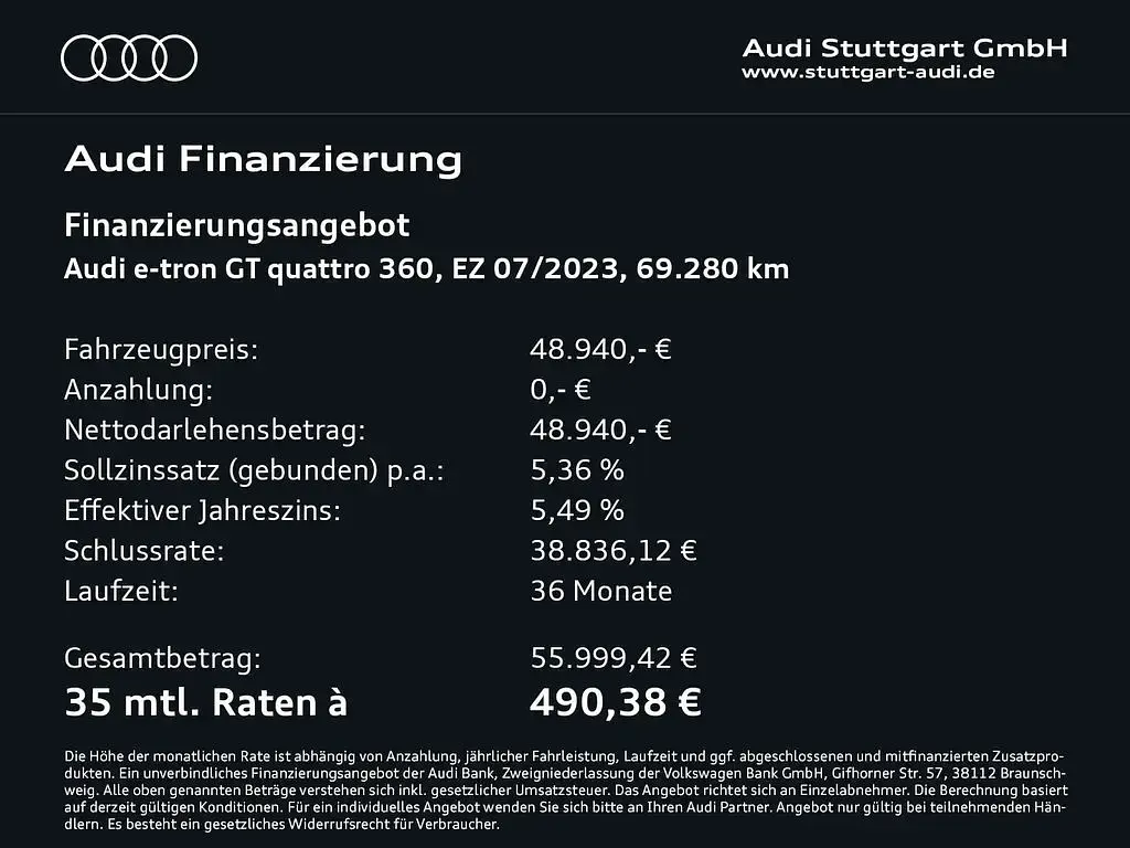 Gebraucht Audi e-tron GT quattro Ambiente 350 kW (476 PS) 2023 Ibisweiß Limousine