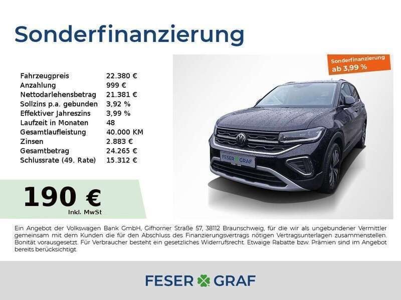 Deep black perleffekt Gebraucht 2024 VW T-Cross Style SUV | 22.380 € (Guter Preis) - Bild 1/4