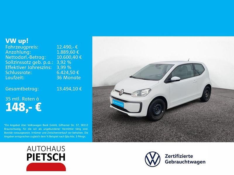 Pure white Gebraucht 2021 VW up! move up! Kleinwagen | 12.490 € (Etwas zu teuer) - Bild 1/4