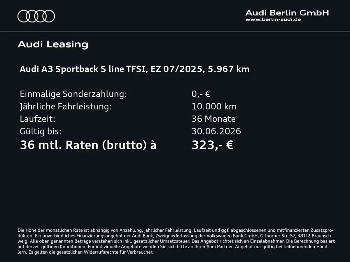 Occasion Audi A3 S-Line 116 ch (85 kW) 2025 Gris Berline