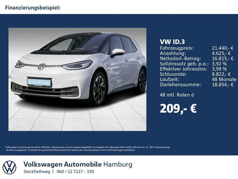 2y gletscherweiß metallic Gebraucht 2021 VW ID.3 Pro Performance Kleinwagen | 21.440 € (Fairer Preis) - Bild 1/3