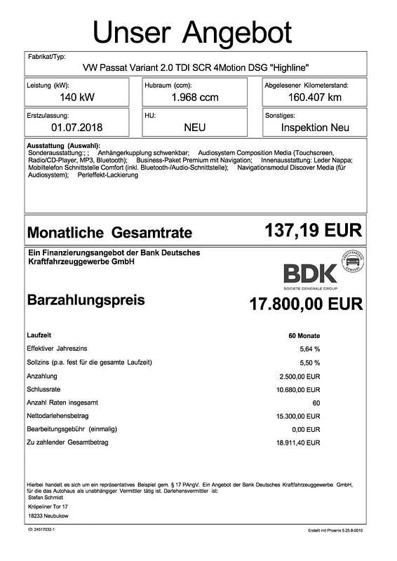 Gebraucht VW Passat Highline 190 PS (139 kW) 2018 Schwarz Kombi