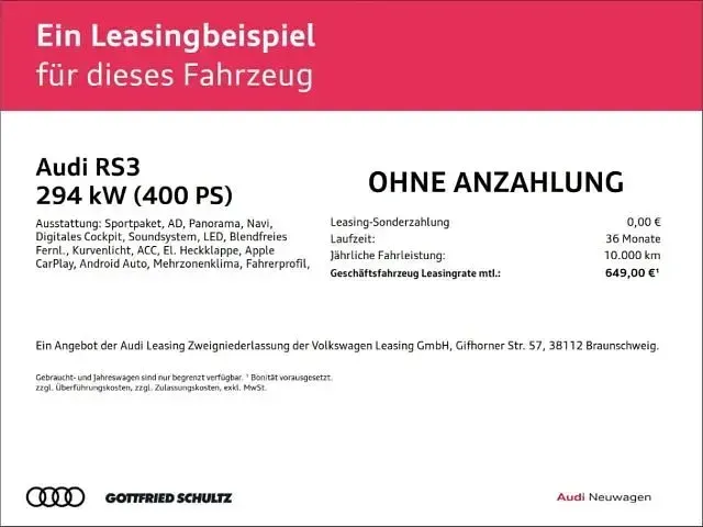 Neu Audi RS3 Sport 400 PS (294 kW) 2026 Grau Limousine