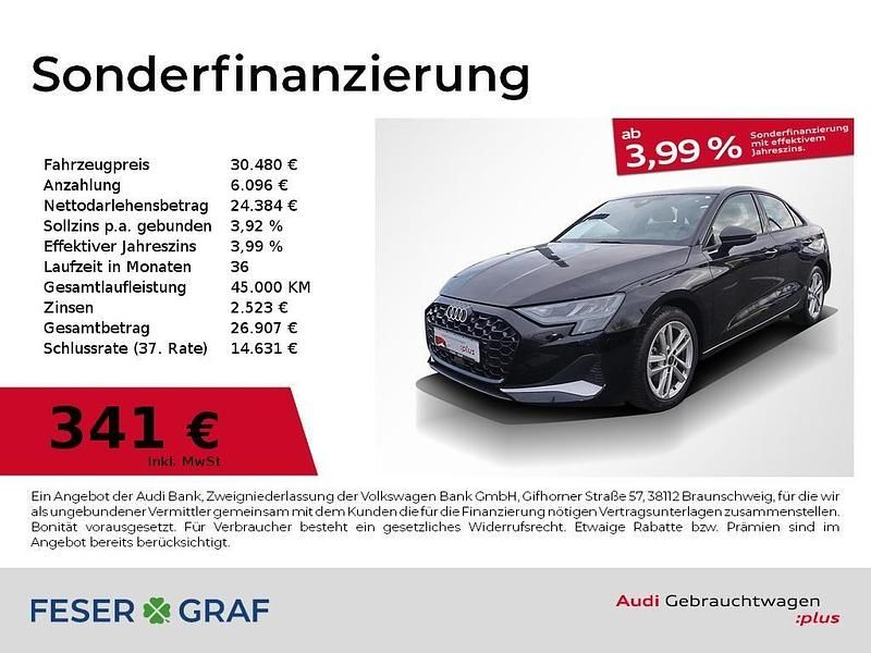 Mythosschwarz metallic Gebraucht 2024 Audi A3 Ambiente Limousine | 30.480 € (Superpreis) - Bild 1/1