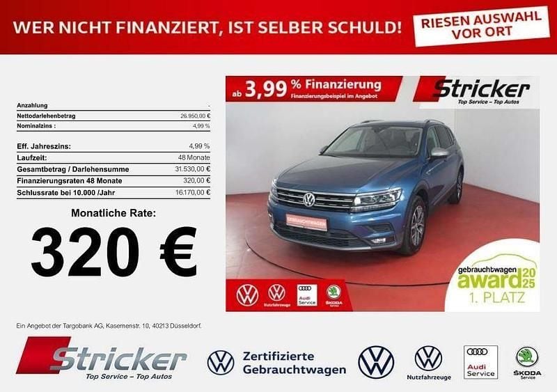 Blue silk metallic Gebraucht 2019 VW Tiguan Allspace Comfortline SUV | 26.949 € (Fairer Preis) - Bild 1/4