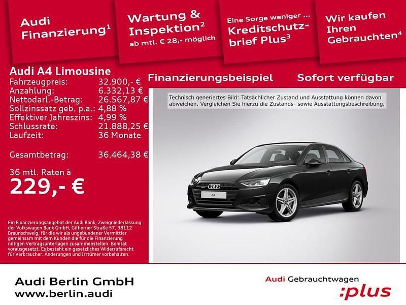 Mythosschwarz metallic Gebraucht 2023 Audi A4 Advanced Plus Limousine | 32.900 € (Fairer Preis) - Bild 1/3