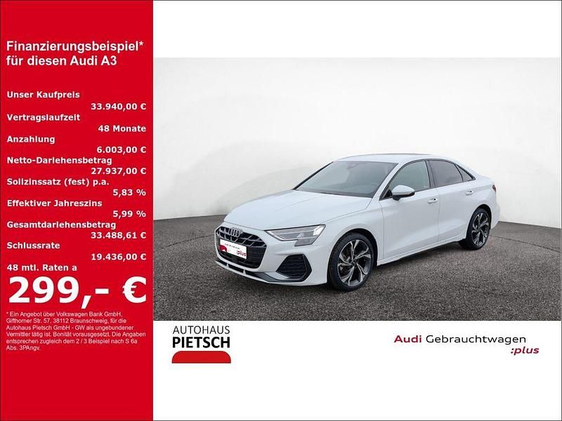 Gletscherweiß metallic Gebraucht 2024 Audi A3 S-Line Limousine | 33.940 € (Teuer) - Bild 1/4