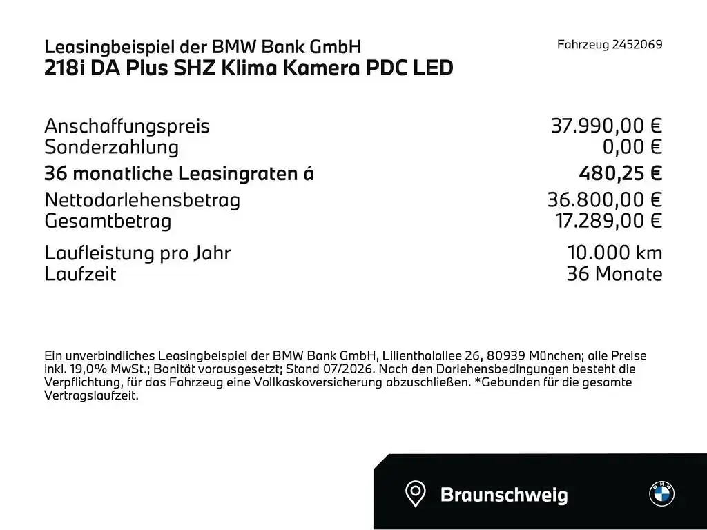 Neu BMW 218 Luxury Line 136 PS (100 kW) 2026 Skyscraper grau (grau) Coupé