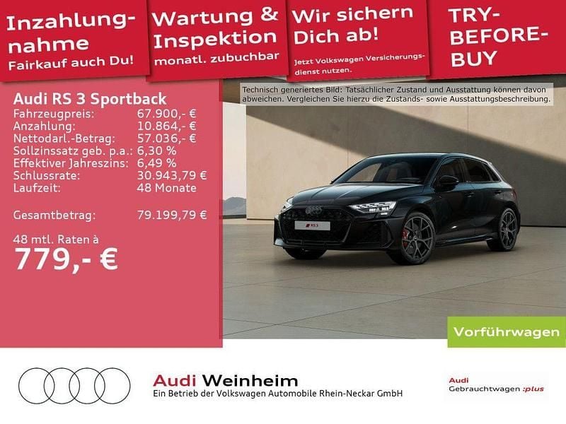 Mythosschwarz metallic Gebraucht 2025 Audi RS3 Sportback Ambiente Kleinwagen | 67.900 € (Fairer Preis) - Bild 1/3