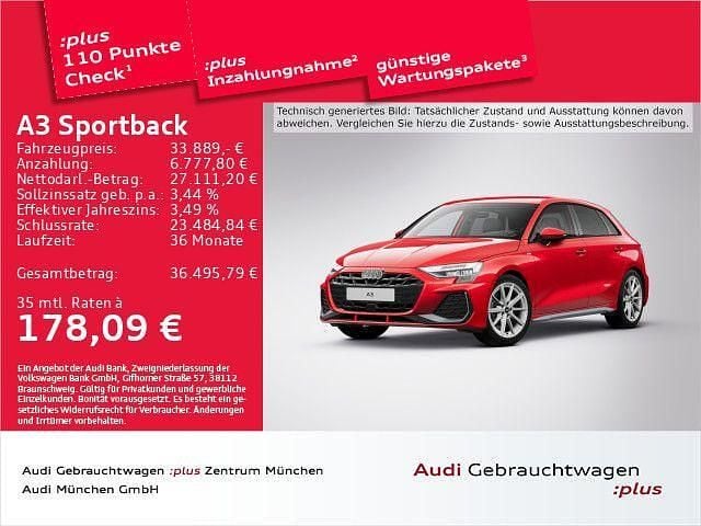 Rot Gebraucht 2024 Audi A3 Sportback S-Line Limousine | 33.889 € (Guter Preis) - Bild 1/2