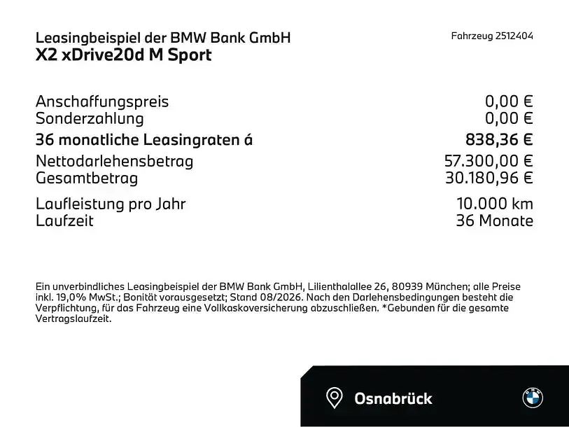 Neu BMW X2 M Sport 163 PS (119 kW) 2026 Skyscraper grau (grau) SUV