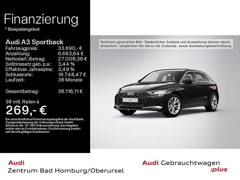 Mythosschwarz metallic Gebraucht 2025 Audi A3 Advanced Plus Limousine | 33.690 € (Fairer Preis) - Bild 1/4