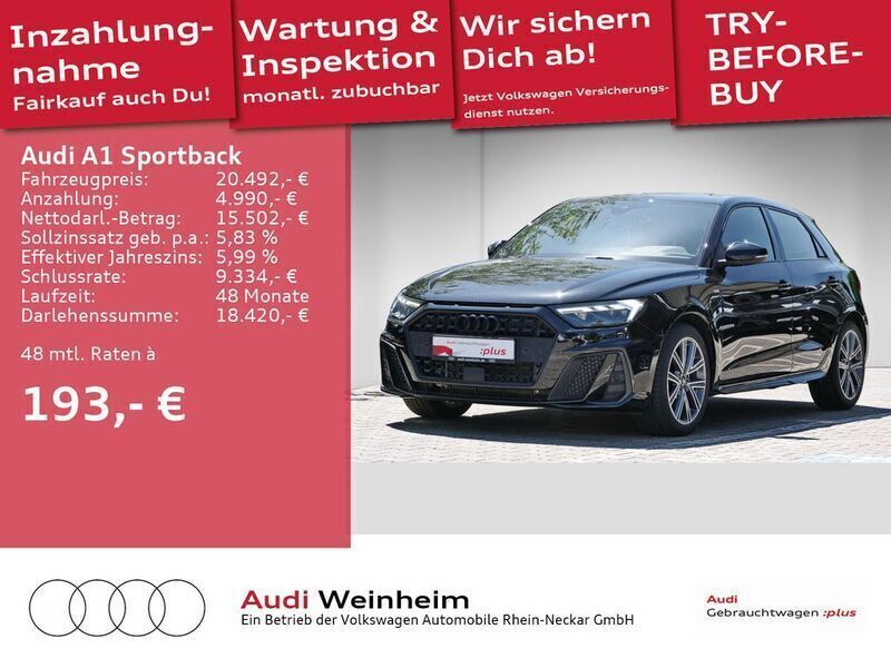 Mythosschwarz metallic Gebraucht 2021 Audi A1 Sportback S-Line Kleinwagen | 20.492 € (Fairer Preis) - Bild 1/2