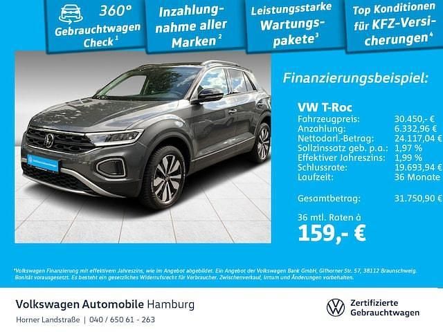 Indiumgrau metallic/schwarz (metallic) Gebraucht 2024 VW T-Roc Goal SUV | 30.450 € (Fairer Preis) - Bild 1/3