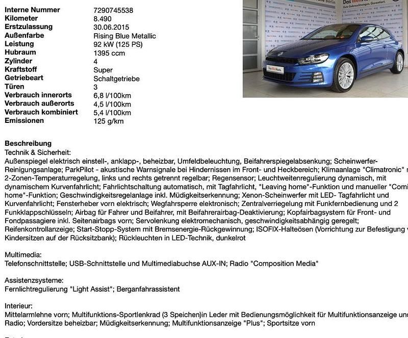 Gebraucht VW Scirocco 125 PS (91 kW) 2015 Blau Coupé