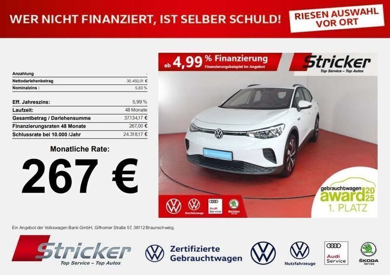 Weiß (gletscherweiß metallic) Gebraucht 2023 VW ID.4 Pro Performance SUV | 30.449 € (Superpreis) - Bild 1/4