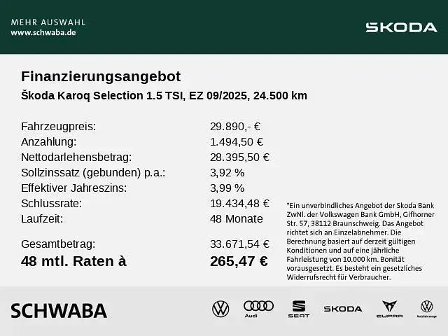 Gebraucht Skoda Karoq Selection 150 PS (110 kW) 2025 Brillantsilber metallic SUV