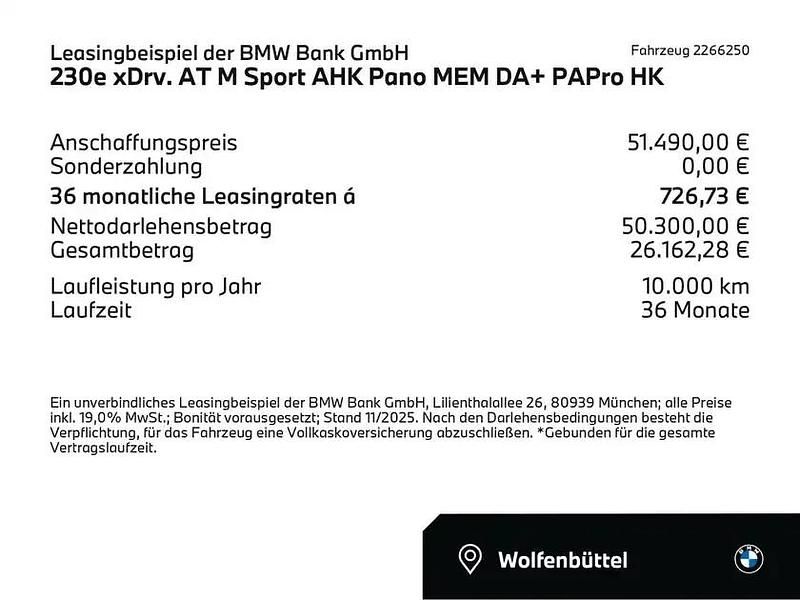Neu BMW 230e Active Tourer Performance 326 PS (239 kW) 2025 Black sapphire (schwarz) Van / Kleinbus