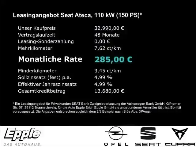 Neu Seat Ateca 150 PS (110 kW) 2026 Weiss SUV