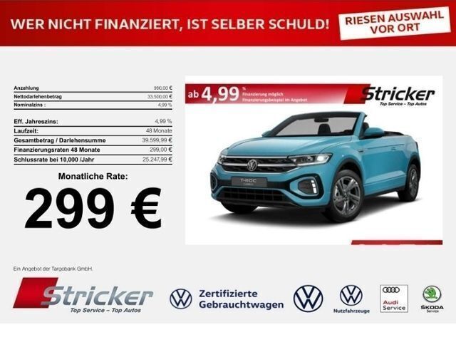 Blau Neu 2025 VW T-Roc Cabriolet R-line Cabrio | 34.489 € (Superpreis) - Bild 1/4