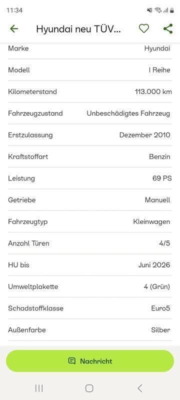 Silber Gebraucht 2010 Hyundai i10 Kleinwagen | 2.200 € (Guter Preis) - Bild 1/4