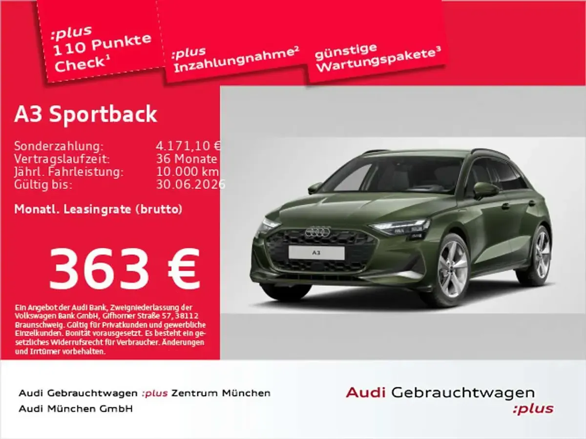 Second-hand Audi A3 Advanced 204 CP (150 kW) 2025 Verde Berlinǎ