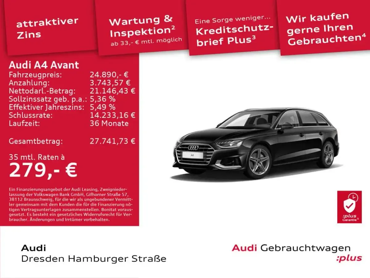Gebraucht Audi A4 Advanced Plus 163 PS (119 kW) 2022 Brillantschwarz Kombi