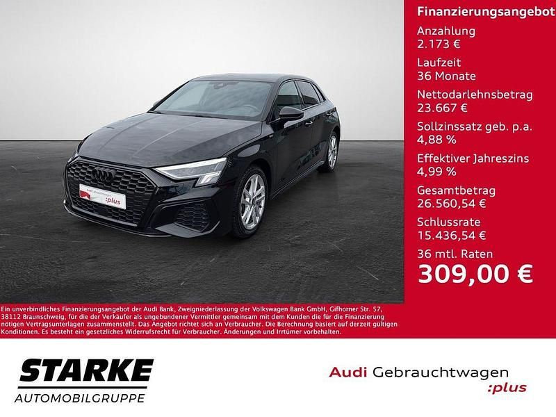 Blau (navarrablau metallic) Gebraucht 2022 Audi A3 Sportback e-tron S-Line Limousine | 25.840 € (Guter Preis) - Bild 1/4