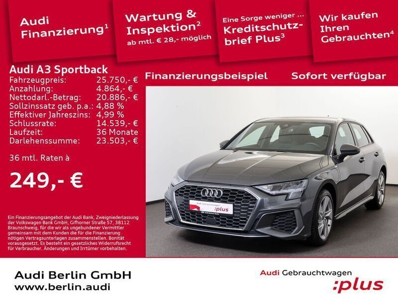 Daytonagrau perleffekt Gebraucht 2022 Audi A3 Sportback e-tron S-Line Limousine | 25.750 € (Guter Preis) - Bild 1/4